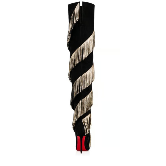 Christian Louboutin Bolcheva 120 Black Gold Fring Thigh High Knee Heel Boot 40.5 - Picture 12 of 12